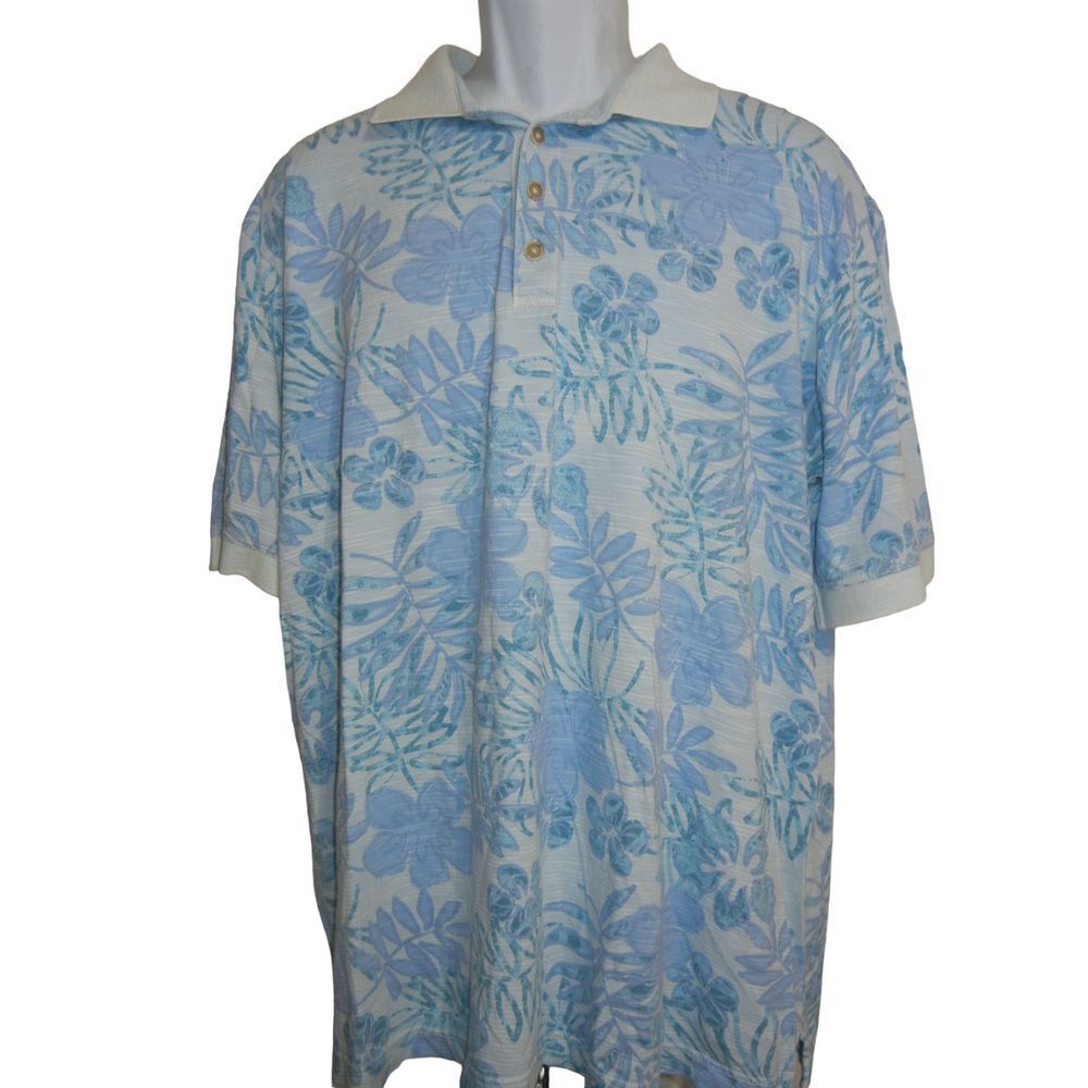 Tommy Bahama Hawaiian Shirt Mens Size XL Cotton Short Sleeve Floral Camp Blue